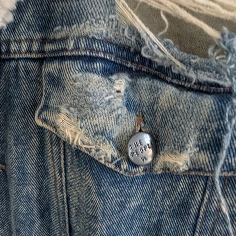 The People VS. Eddie Sherpa Destroyed Denim Jacket Medium Unisex Men's Women's - Picture 6 of 7